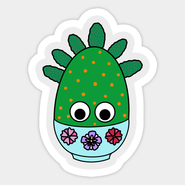 Cute Cactus Design #253: Tuna Cactus In Floral Bowl Sticker by DreamCactus